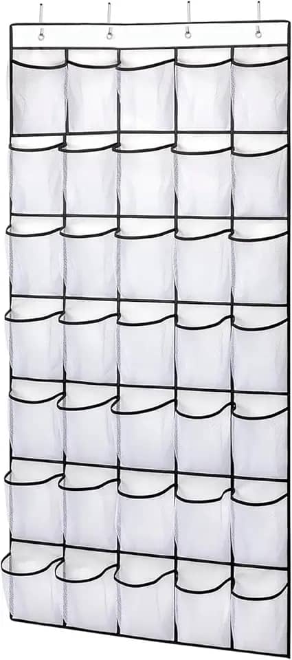 Sapateira de Porta Organizadora, Saco de Armazenamento Suspenso - Vertical, Organizador de Sapatos para Parede, Branco