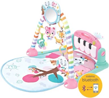 Maxibaby Tapete de Atividades com Piano Musical e Bluetooth Pastime 2.0 com Arco de Brinquedos Interativos, Desenhos e Formas em Cores Vibrantes, Rosa