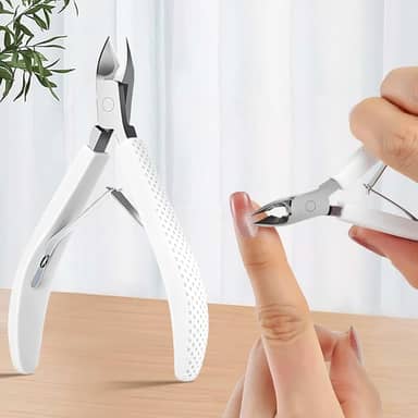 Alicate e cortador de cutículas branco 1 peça com alça de silicone, ferramenta de remoção de aço inoxidável para cuidados com as unhas, itens essenciais para manicure e pedicure