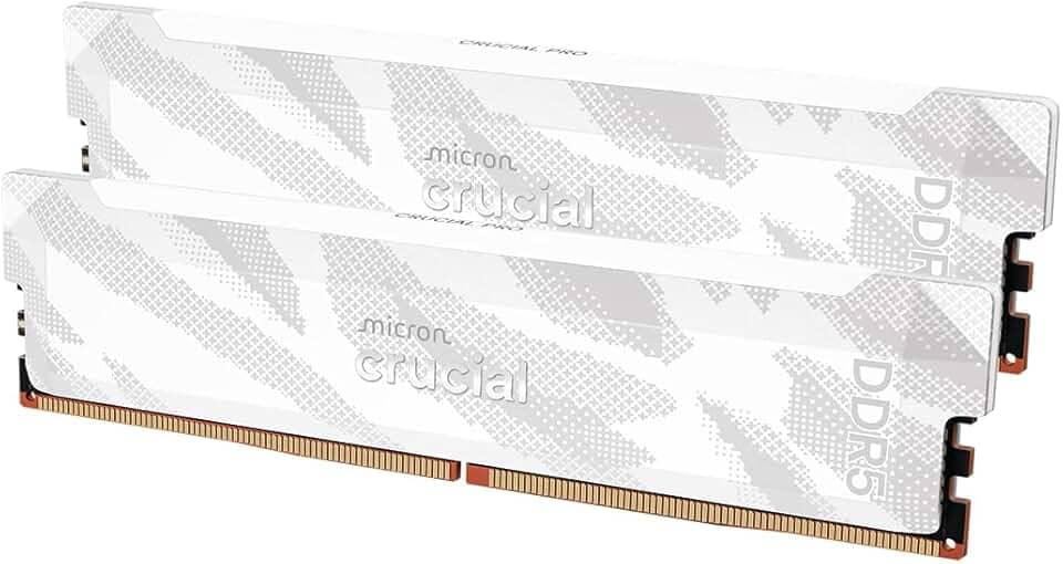Crucial Kit Pro DDR5 RAM 32GB (2x16GB), 6400MHz CL32, Overclocking Desktop Gaming Memory, Intel XMP 3.0 e AMD Expo compatível, branco - CP2K16G64C32U5W