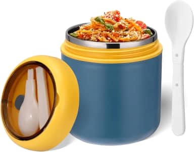 Pote Térmico Para Bebê Papinha Comida Quente Fria 530ml Aço Inox Vedado Lavável Com Talher Alça E Design Infantil Premium Para Escolas Creches Passeios Viagens (Azul)