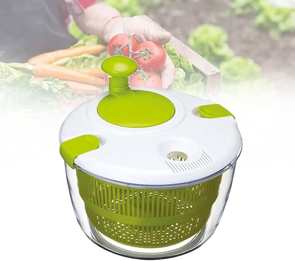 Girador de salada, secador giratório de vegetais de plástico de 5 l com alça de manivela e tampa de bloqueio inteligente, desidratador de salada multiuso, arruela manual de alface