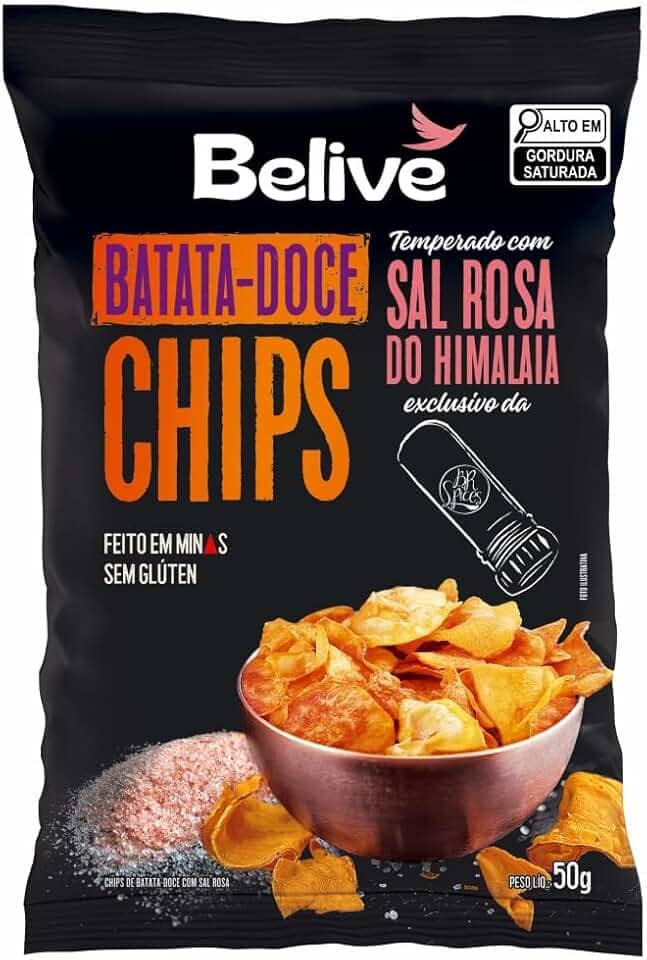 Chips de Batata-Doce Sem Glúten Belive temperados com Sal Rosa do Himalaia 50g