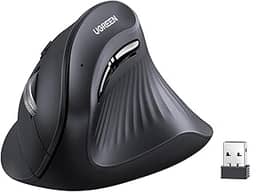 UGREEN Mouse vertical sem fio (Bluetooth 5.0 + 2.4G) Mouse ergonômico com 5 botões, 1000/16000/2000/4000 DPI, prevenção de braço do mouse, mouse vertical compatível com PC/laptop/tablet, preto