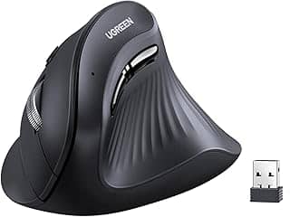 UGREEN Mouse vertical sem fio (Bluetooth 5.0 + 2.4G) Mouse ergonômico com 5 botões, 1000/16000/2000/4000 DPI, prevenção de braço do mouse, mouse vertical compatível com PC/laptop/tablet, preto