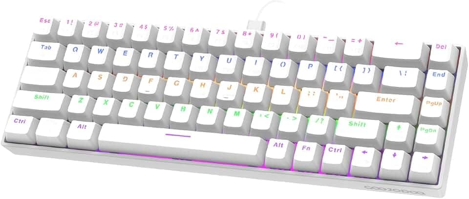 GOKOCO Teclado Mecânico com Fio 65% A1802, Gamer Switch Vermelho 68 Teclas, Iluminação RGB com 17 Modos, Hot-Swap, Teclas Anti-Ghosting Branco White