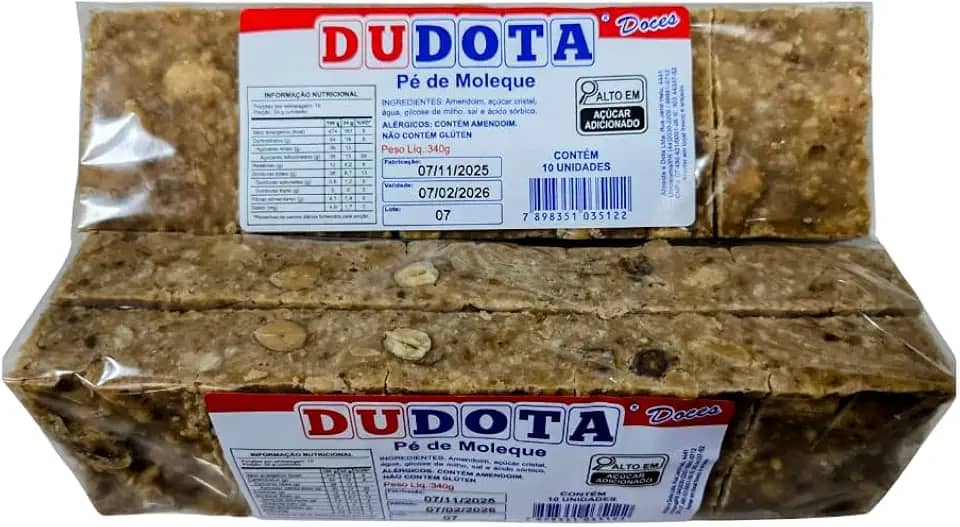 Dudota Doces, PÉ DE MOLEQUE, PAÇOCA DE AMENDOIM CASEIRO DUDOTA C/ 10un 340g