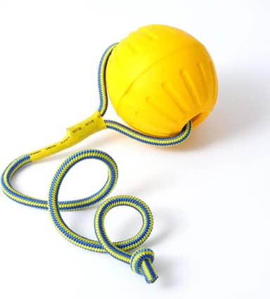 Brinquedo de cachorro em uma corda, bola de espuma flutuante com corda, brinquedo de puxar para cães pequenos, médios e grandes pegar, jogar, treinar (amarelo)