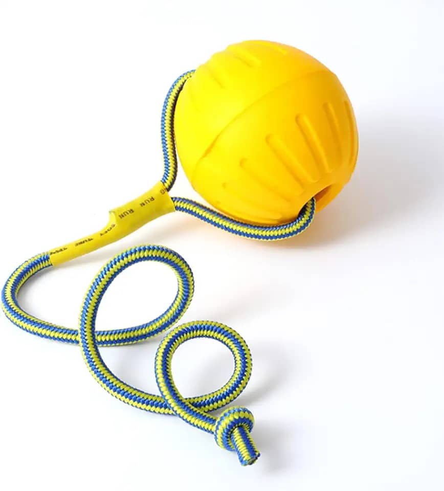 Brinquedo de cachorro em uma corda, bola de espuma flutuante com corda, brinquedo de puxar para cães pequenos, médios e grandes pegar, jogar, treinar (amarelo)