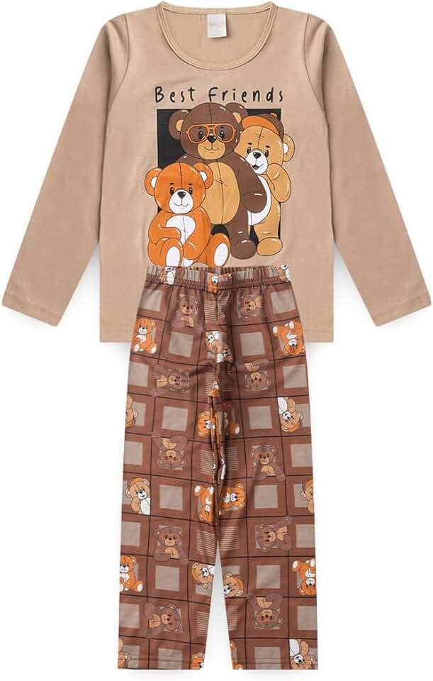 Pijama Longo Infantil Menino Blusa e Calça Ursinhos Amigavéis