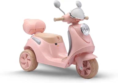 Bang Toys - Scooter Elétrica Infantil Bella T3 6V - com Bagageiro, Luzes de LED, Sons, Entrada USB/MP3, Indicador de Bateria - Suporta até 30kg - Cor Rosa