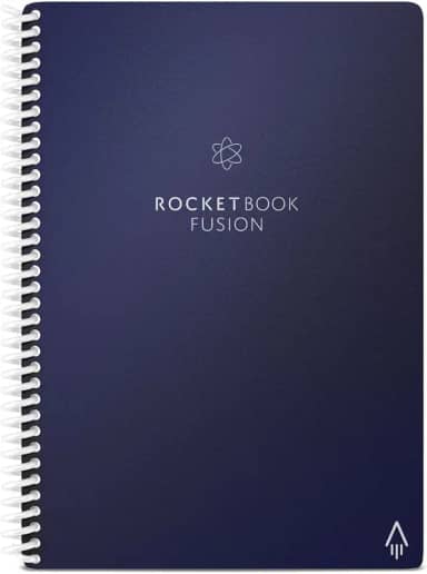 Rocketbook Caderno reutilizável Fusion Smart – calendário, listas de tarefas e páginas de modelo de notas com 1 caneta Pilot Frixion e 1 pano de microfibra incluído – capa azul meia-noite