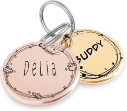 Arte de Padrão Coroa de Flores - Placas de Identificação para Cães e Gatos Adequado para pets de grande porte - Aço Inoxidável com Gravação Profunda plaquinha Dourado