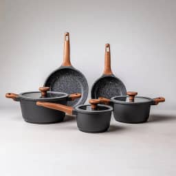 Jogo de Panelas Antiaderente 5 Peças MTA Titanium | Alumínio Injetado com Revestimento Cerâmico | Para Cozinha Completa – Cinza