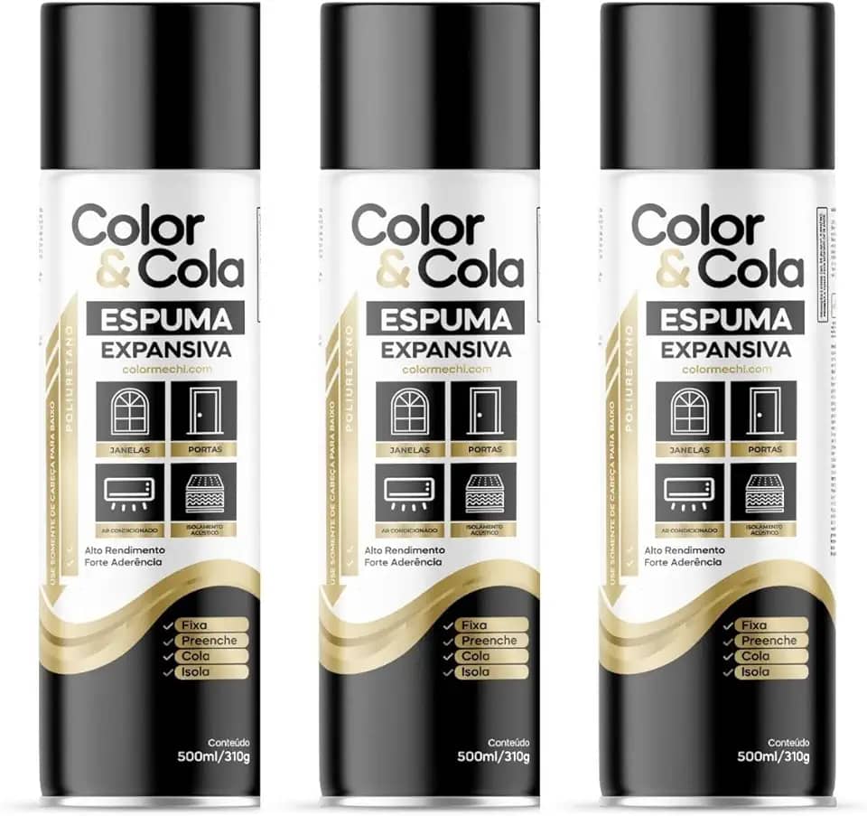 Espuma Expansiva Selante Vedante Reparo Acustivo Preenchimento Uso Geral PU Profissional 500ml Com aplicador - Kit 3 Unidades