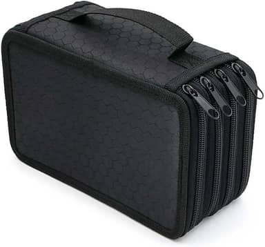 Estojo Escolar Grande com 4 Divisórias, Material Oxford, 72 Lápis de Capacidade, Alça de Transporte, Organizador para Material Escolar (Preto)