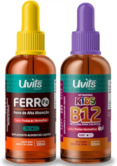 Kit Ferro Bisglicinato 30ml + Vitamina B12 Kids 30ml Uvits