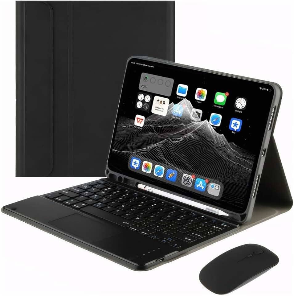 Capa Para Tablet, Capa + Mouse e Teclado Magnético Bluetooth Destacável Para IPad 9ª/ 8ª /7ª Geração (Preto, Teclado de toque)