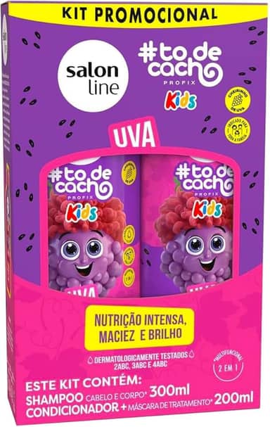 Salon Line, Kit Shampoo e Condicionador, #todecacho Kids, Uva, Vegano - Para Cabelos Ondulados, Cacheados e Crespos
