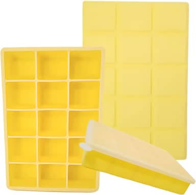 SYMEON Forma de Gelo Silicone Com Tampa Livre de BPA Flexivel 15 Cubos de 27ml Cada Prática Resistente e Reutilizável Forma Para Papinha Gelatina Frutas (FORMAGELO-AMARELO)