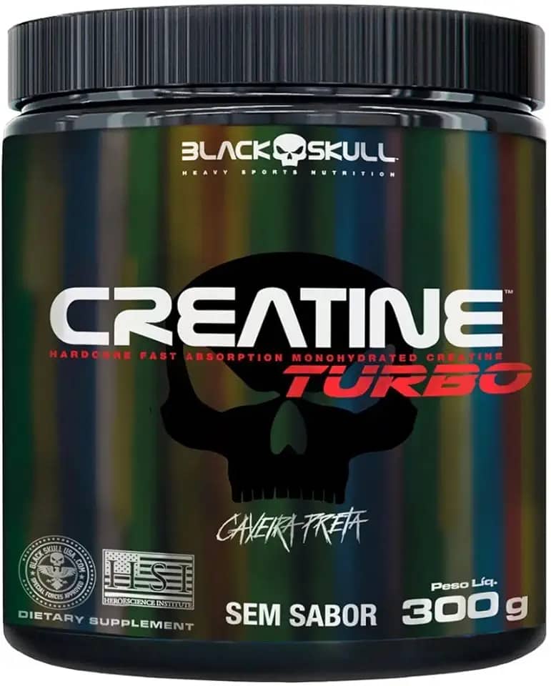 Creatine Turbo – sem sabor - Pote 300g - Black Skull - Suplementação para Treino, Performance, Ganho Muscular, Hipertrofia, Força e Resistência