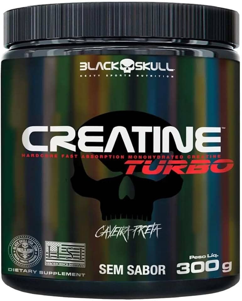Creatine Turbo – sem sabor - Pote 300g - Black Skull - Suplementação para Treino, Performance, Ganho Muscular, Hipertrofia, Força e Resistência