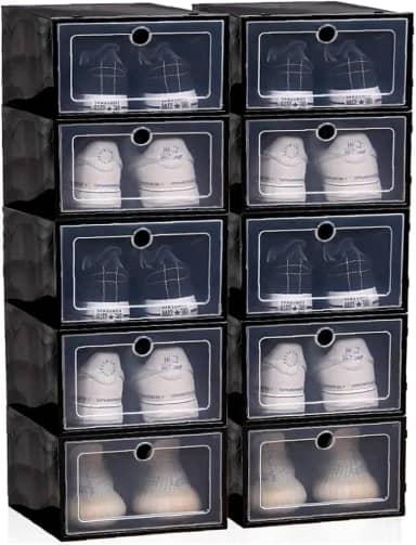 Kit 10 Caixas organizadora para guardar sapato sandália chinelo empilhável Sapateira Gaveta (Preto)