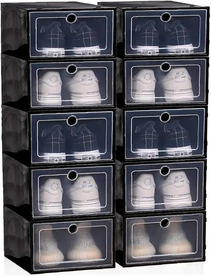 Kit 10 Caixas organizadora para guardar sapato sandália chinelo empilhável Sapateira Gaveta (Preto)