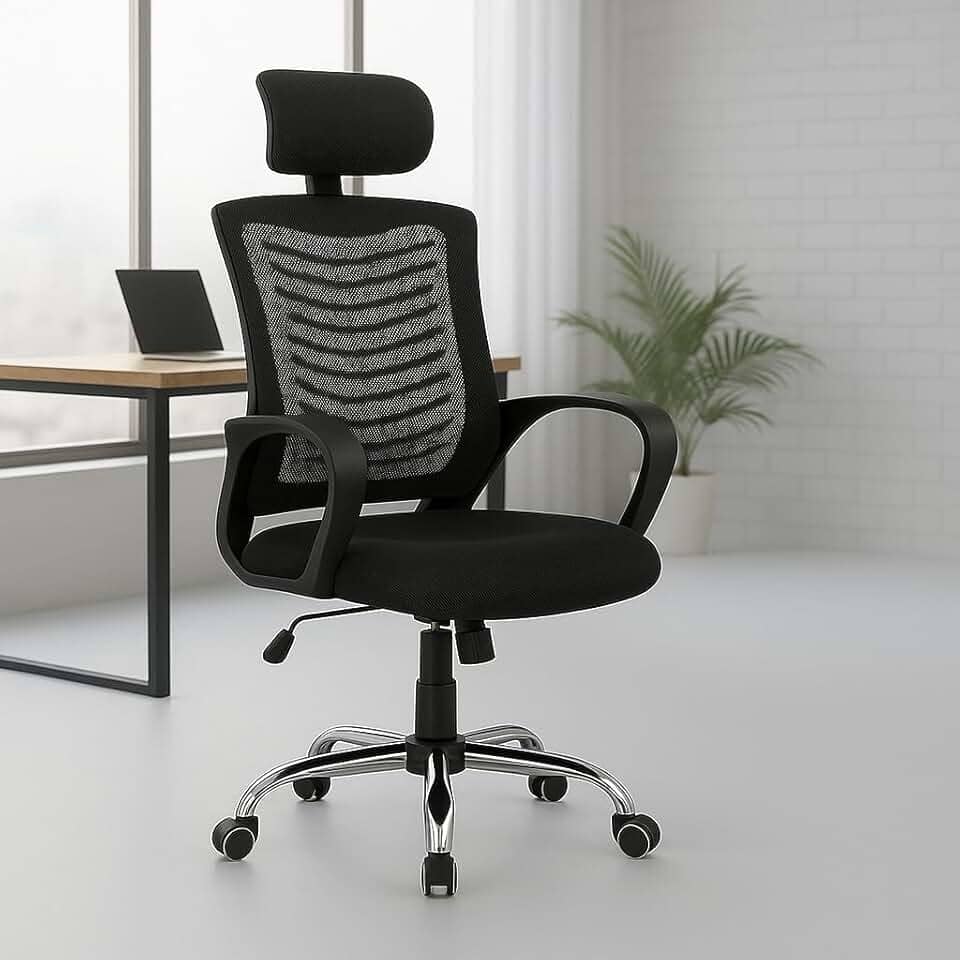 Cadeira De Escritório Ergonômica Presidente Com Encosto Preto Malha Ventilada Mesh Confortável