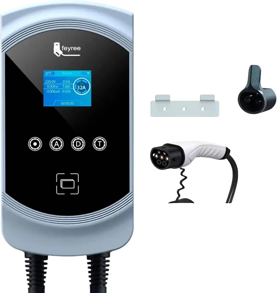 ANVAR Carregador Portátil para Carro Elétrico, 7,6KW 32A 85-264V Tipo 2, Cabo 5M, Carregamento Interno/Externo, Wi-Fi, Carregador EV Tipo 2 para Carros