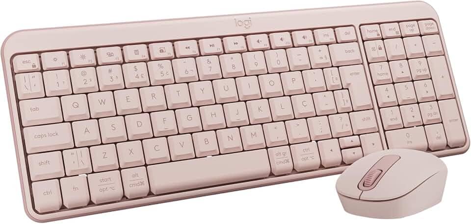 Combo Teclado e Mouse Sem Fio Logitech MK250 Bluetooth com Conectividade Rápida e Fácil, Design Compacto, Mouse Ambidestro, Layout ABNT2, Construção Durável, Compatível com PC e Mac - Rosa