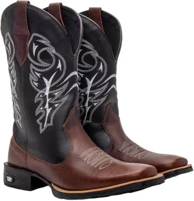 Bota Texana Masculina Couro Country Bico Quadrado Café Delegada