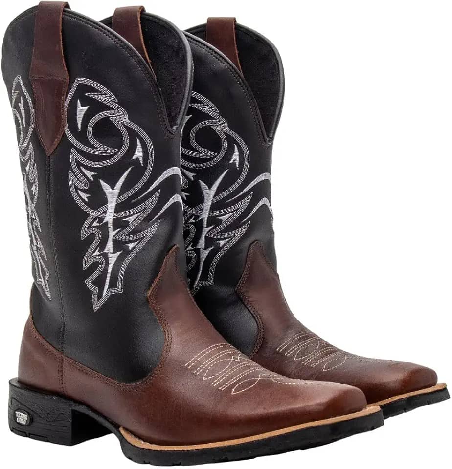 Bota Texana Masculina Couro Country Bico Quadrado Café Delegada