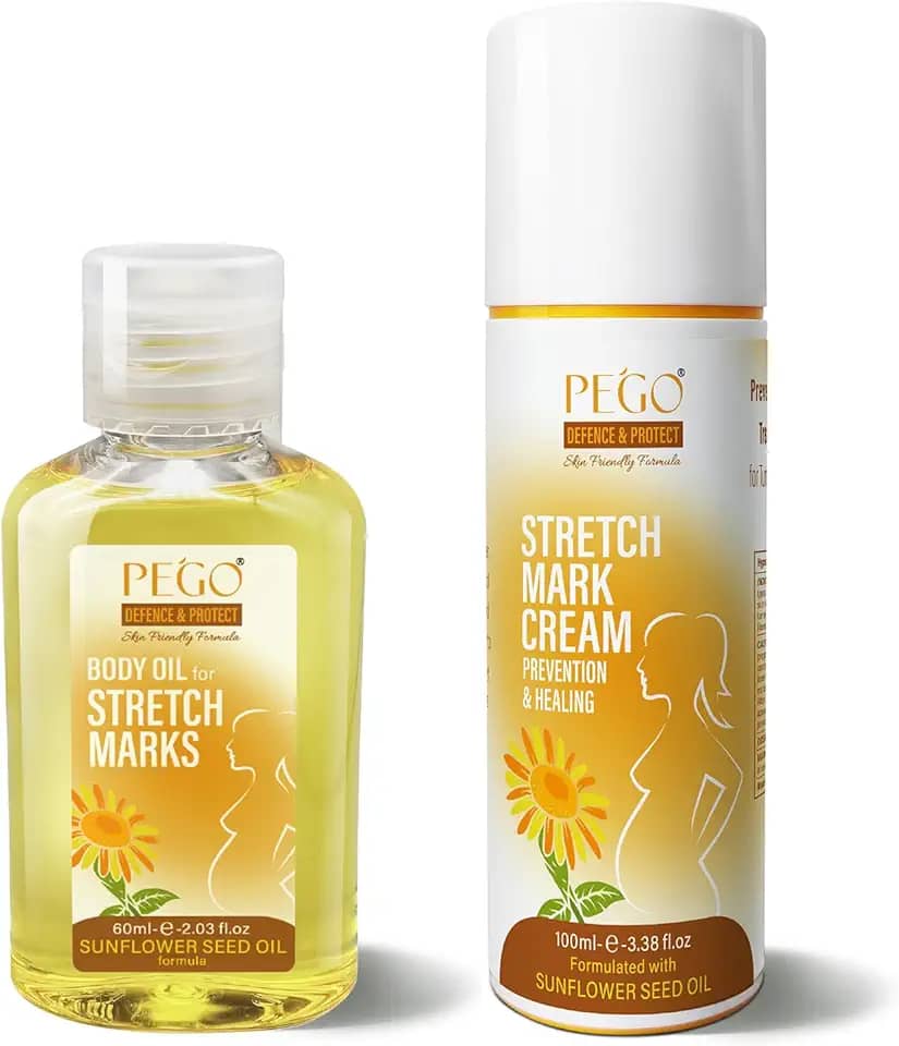 AOAO Óleo Pego Para Estrias, Prevenção E Redução De Estrias Na Gravidez, Gestação, Hidratante A Pele, 5,41 Oz (Óleo + Creme)