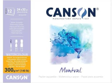 CANSON Montval, Bloco Colado por 1 Lado de Papel para Aquarela 300g/m², Grão Fino, Tamanho A3 (29,7x42cm)