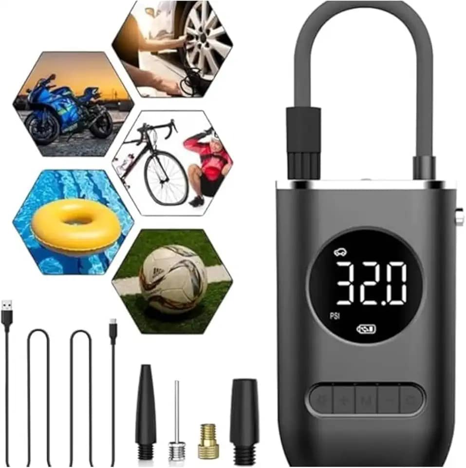 Calibrador de Pneus Digital Portátil – Compressor de Ar Premium Recarregável com Lanterna LED para Carro, Moto e Bike