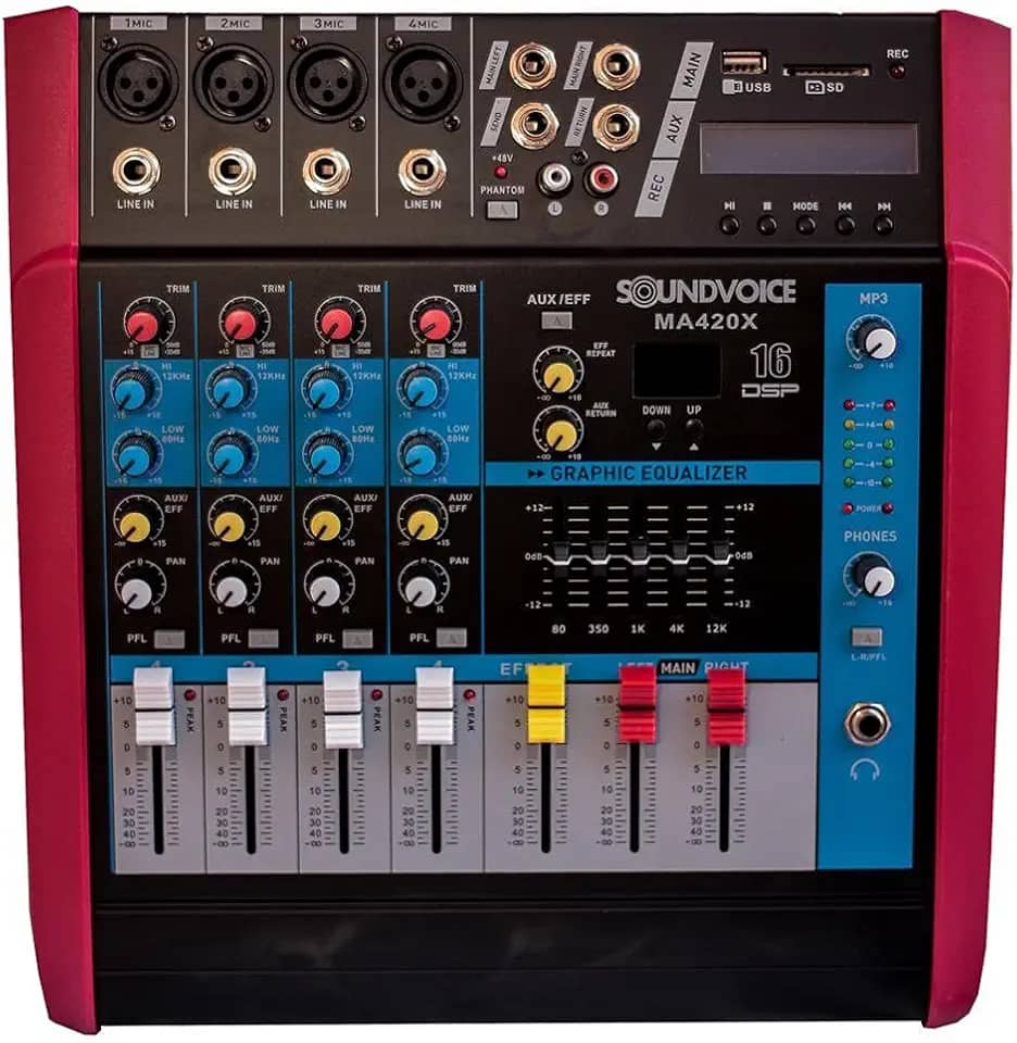 Mesa de Som Amplificada 400W 4 OHMS MA420X 4 Canais Soundvoice