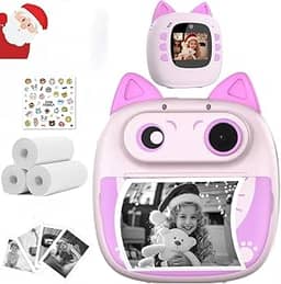 LucZeng Câmera Digital Infantil Portátil, Cartoon Impressora Instantânea de Sem Tinta, Kids Mini Câmera Digital de Vídeo, MP3, Jogos, Festival de aniversário para crianças, Câmera selfie para crianças