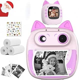 LucZeng Câmera Digital Infantil Portátil, Cartoon Impressora Instantânea de Sem Tinta, Kids Mini Câmera Digital de Vídeo, MP3, Jogos, Festival de aniversário para crianças, Câmera selfie para crianças