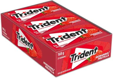 Chiclete Trident Morango Sem Açúcar - Caixa com 21 unid. de 8g