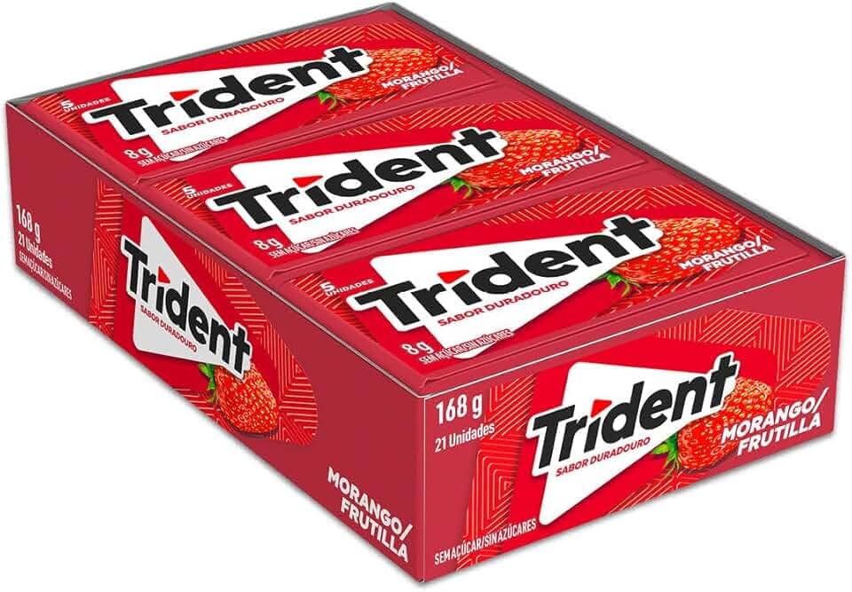 Chiclete Trident Morango Sem Açúcar - Caixa com 21 unid. de 8g