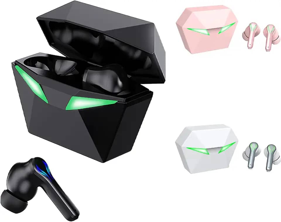 H'MASTON Fone de Ouvido Bluetooth TWS 5.3 Fone Sem Fio Gamer com Microfone Cancelamento de Ruído com Led Luz RS-30 (PRETO1)