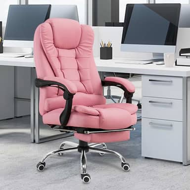 Cadeira De Escritório, Cadeira De Com Apoio Para Os Pés E Encosto Ajustável (Rosa)