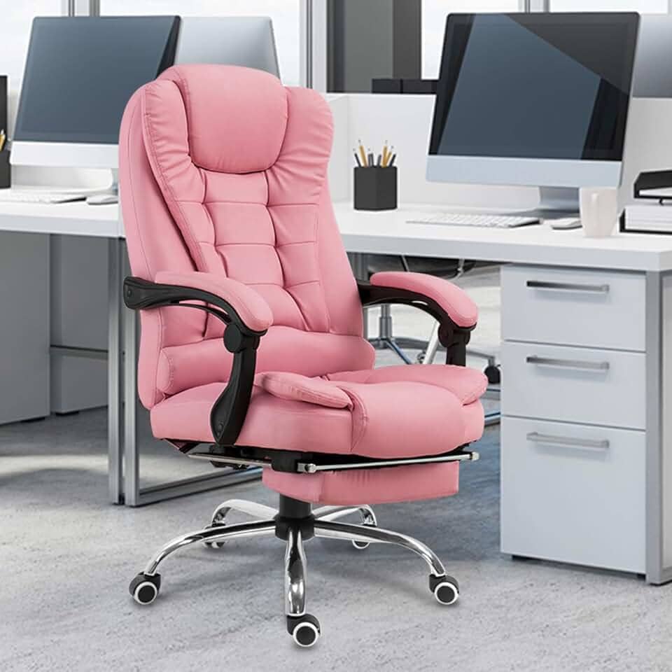 Cadeira De Escritório, Cadeira De Com Apoio Para Os Pés E Encosto Ajustável (Rosa)