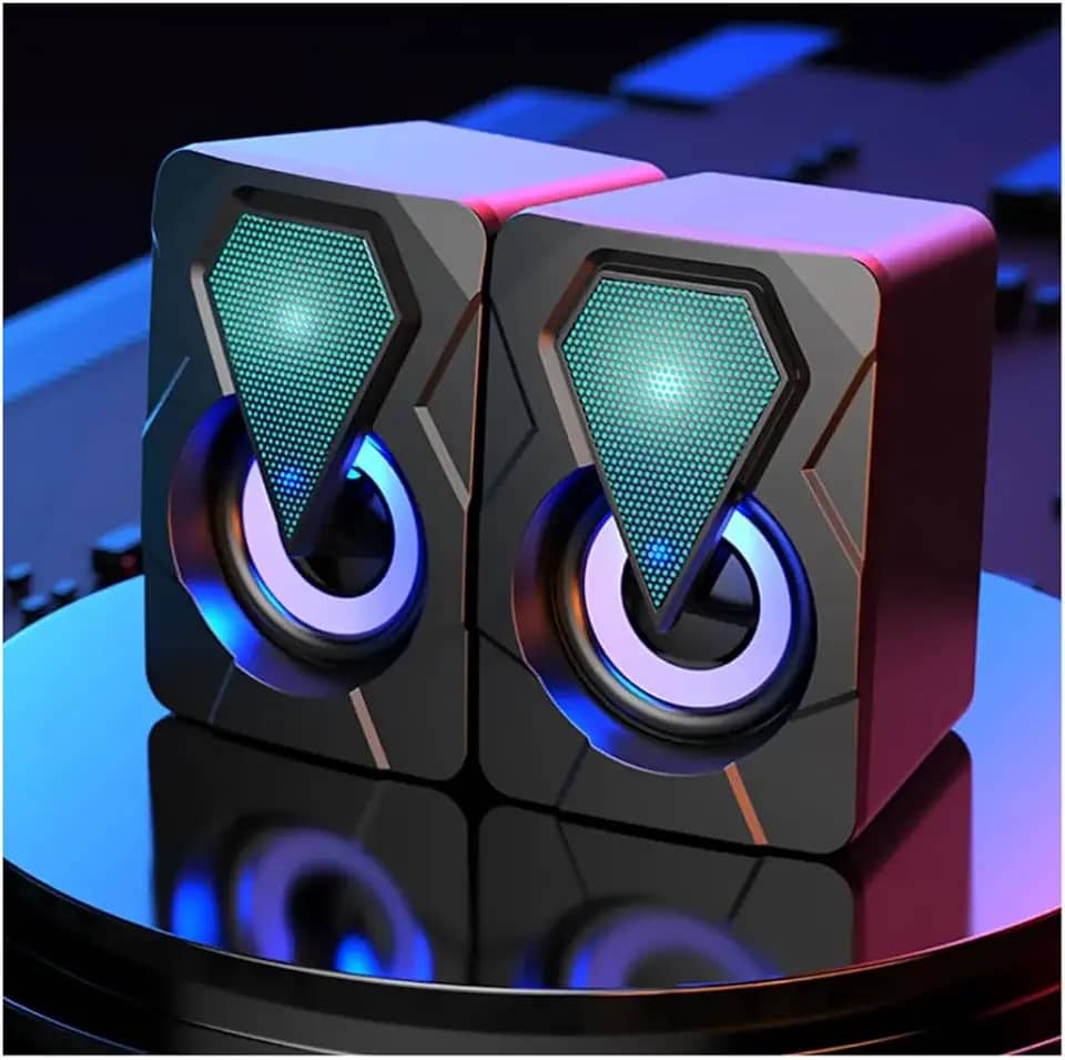 Caixinha de Som PC, Alto Falante Gamer Para Computador, Luzes RGB, Entrada P2 e USB, Ideal Para Setup Gamer, Cabo com Controle de Volume, Conecta com Pc, Notebook, Console, Video Game - Premium