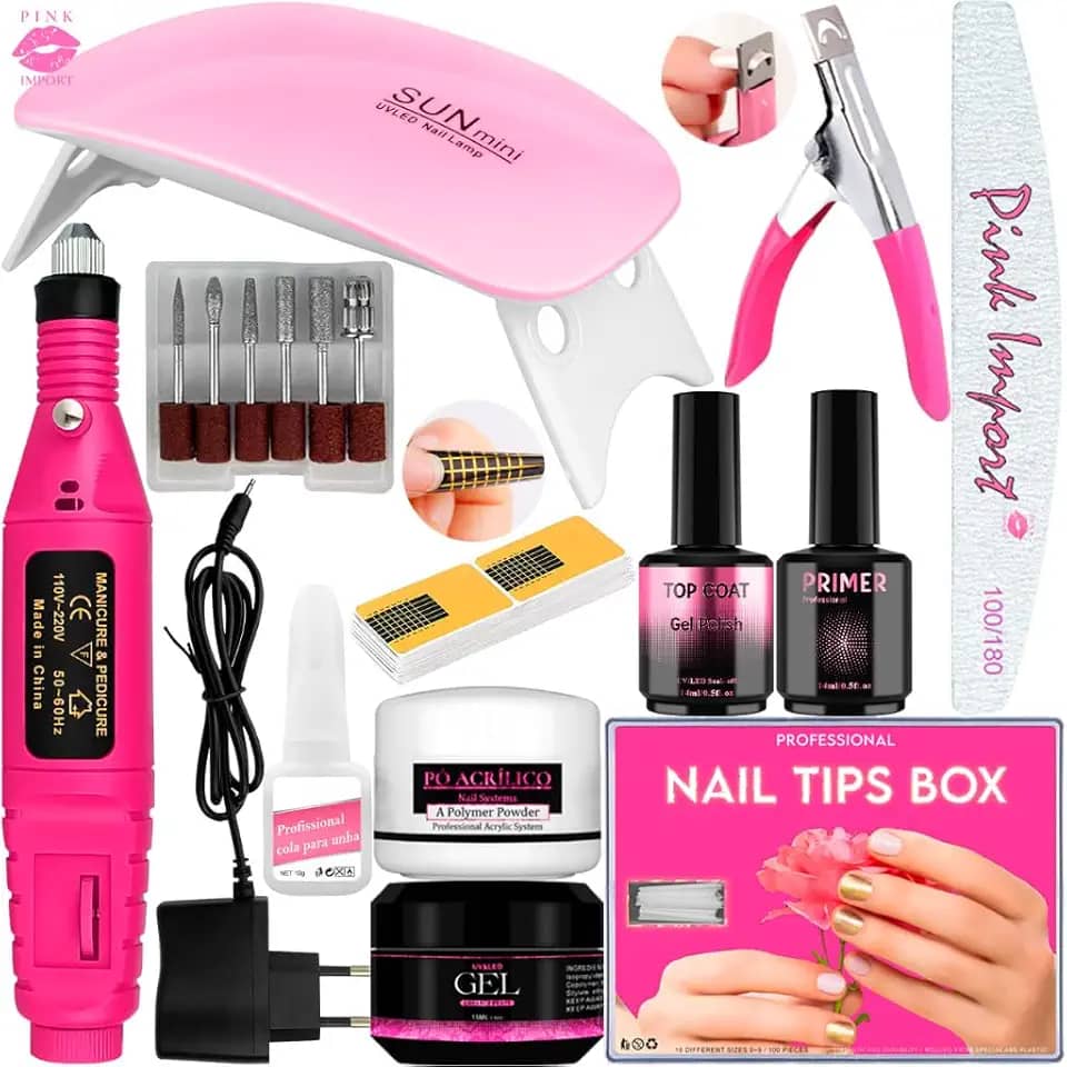 Kit Manicure Completo Gel de Unhas com Cabine Sun Mini LED 6W e Lixadeira Elétrica Caneta Bivolt