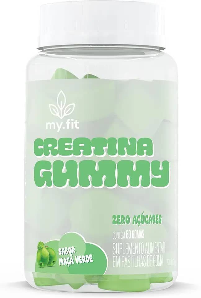 Creatina Gummy, Sabor Maça Verde (60 Gomas) 3g de Creatina por Dose, Zero Açúcar - My Fit