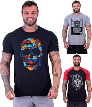 Kit 3 Camisetas Tradicional Masculina Clássica MXD Conceito Básica Camisas Estampas Algodão