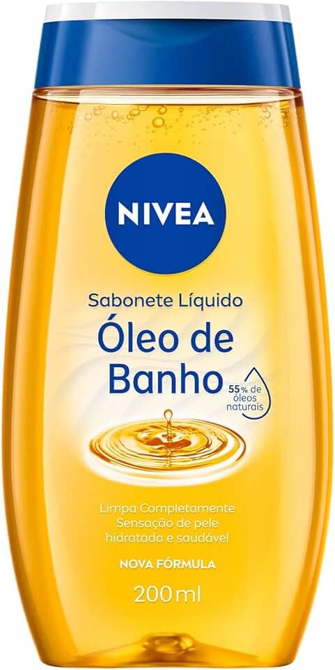 NIVEA Sabonete Líquido Óleo de Banho 200ml - Com 55% de óleos naturais, produz espuma cremosa e proporciona hidratação intensa, maciez e cuidado único com a pele