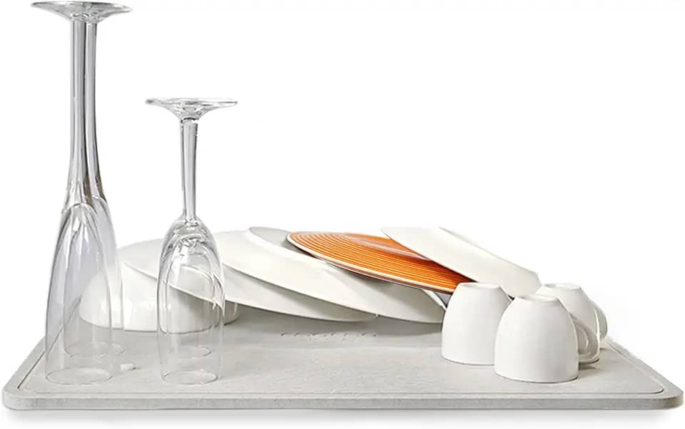 Momo Lifestyle Escorredor de Louças Seca Rápido Ultra Absorvente de Terra Diatomácea DryPad, Não Enferruja, Antiderrapante (40 x 50 cm, Cinza Névoa)